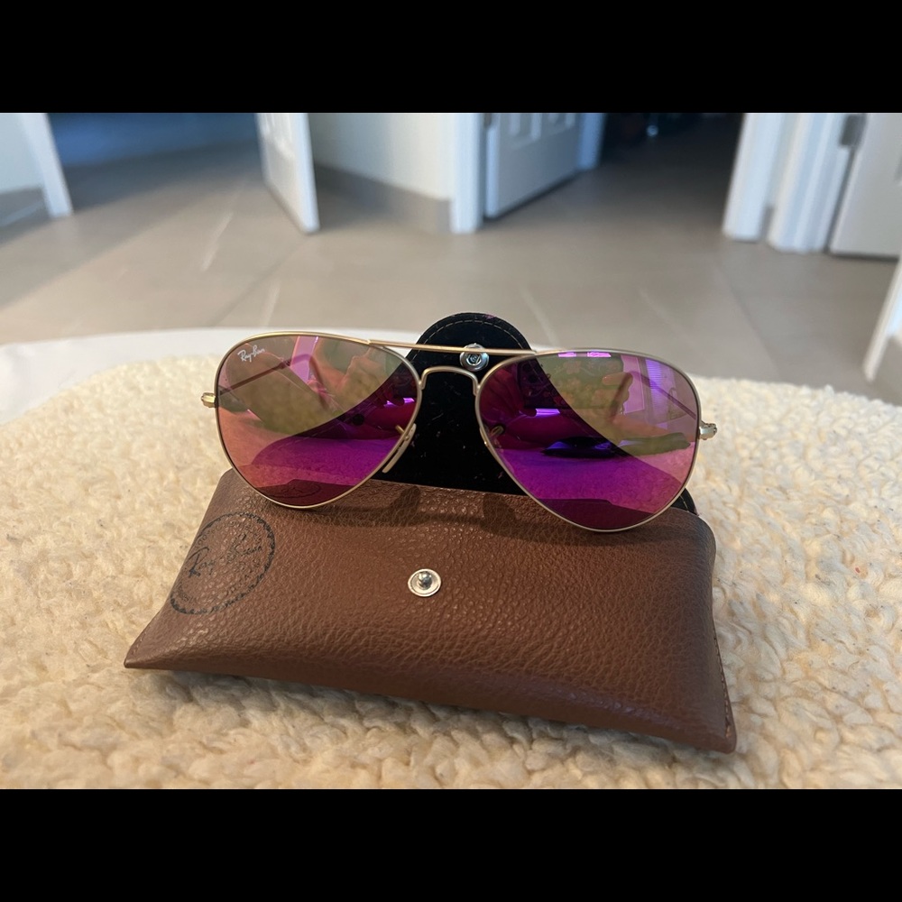 Ray-Ban Gold and Pink Aviator Sunglasses